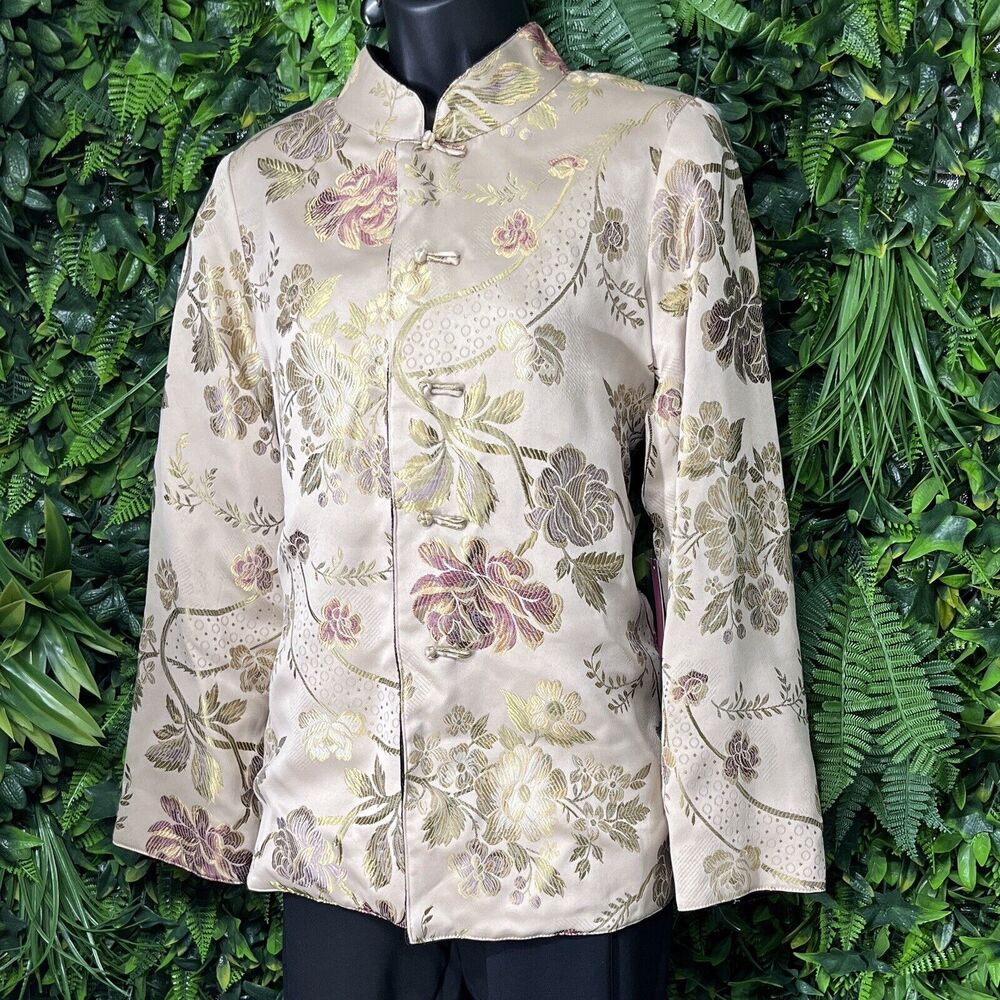 ITSU Jacket Women 6 Gold‎ Oriental Floral Design Velour Lining NWT 2080